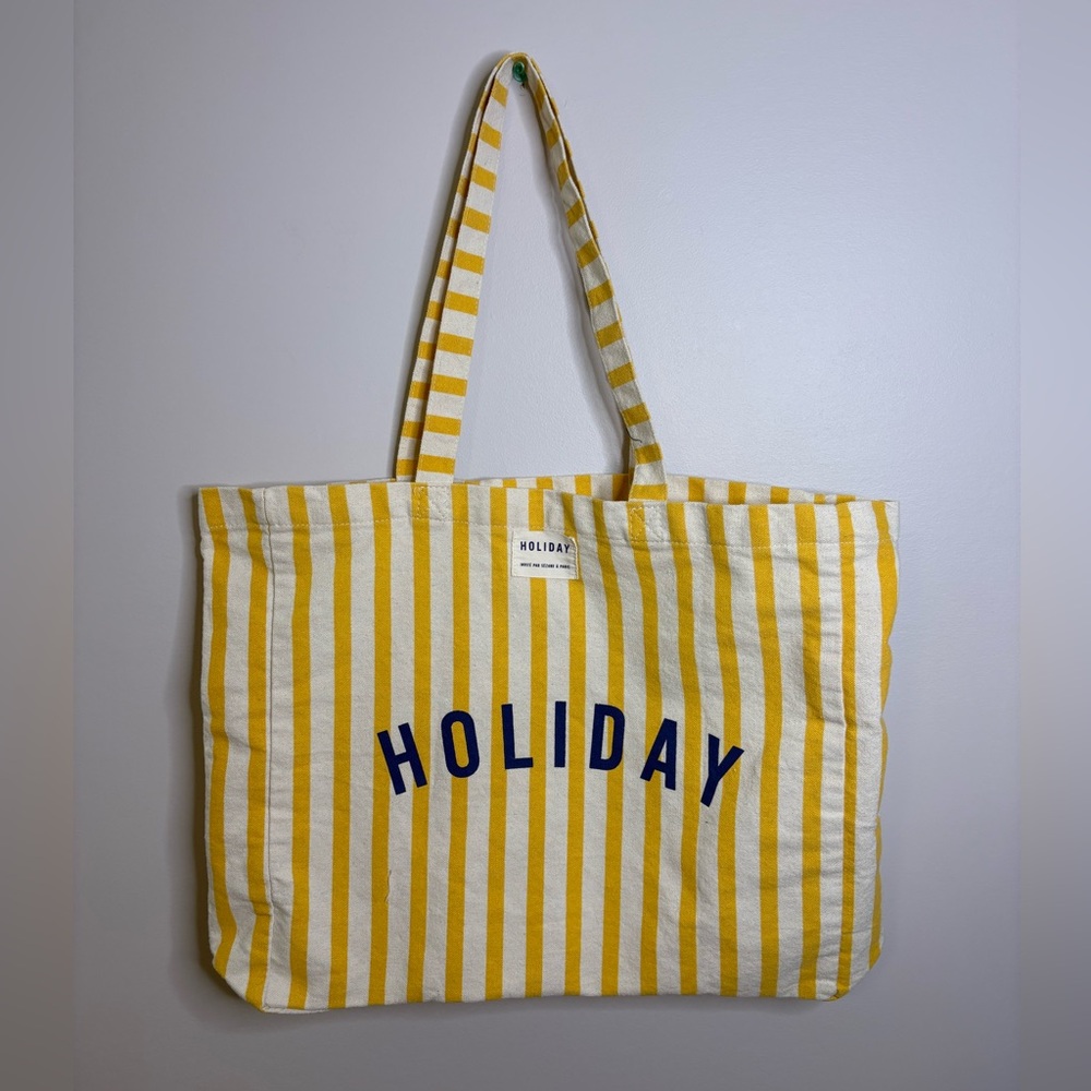 Sezane yellow and blue striped Holiday tote bag